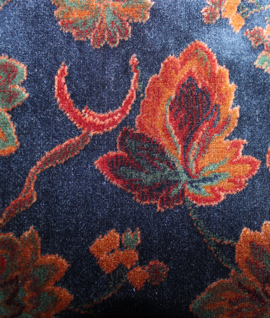 Plush Navy Velvet Floral Upholstery