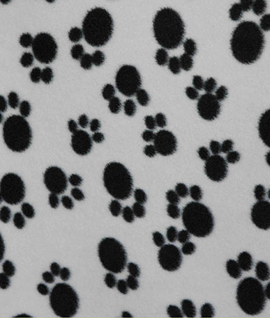 Paw Print Fleece Fabric | Black Paw & Ivory