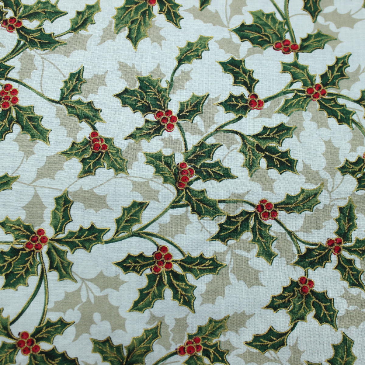 Christmas Print Large Holly Fabric UK