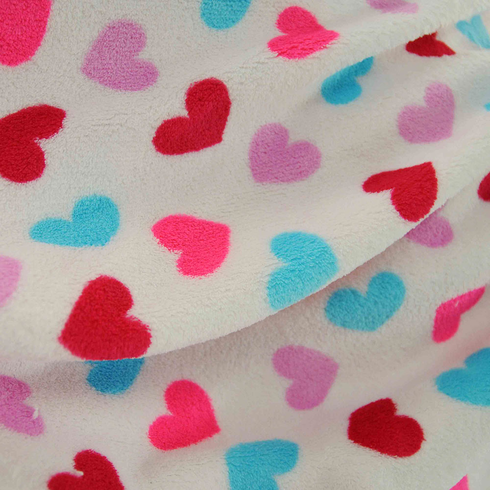 Heart Print Coral Fleece Fabric UK